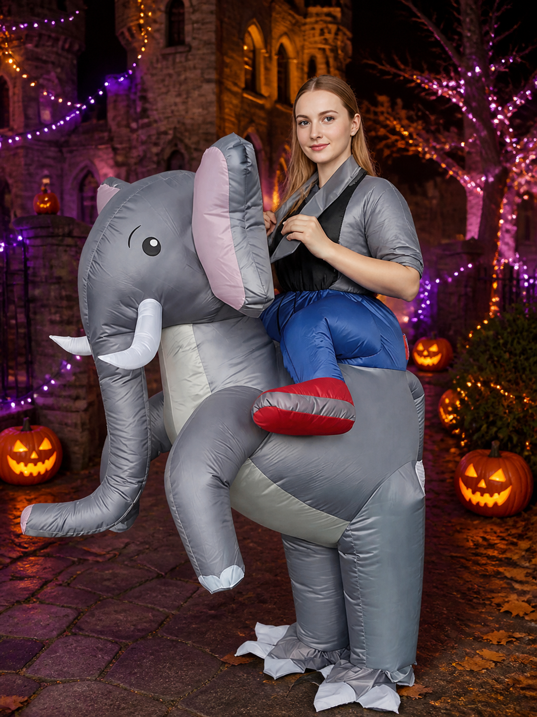 Adult Elephant Inflatable Costume, Halloween Cosplay Party Outfit with Saddle Costumes detail 2