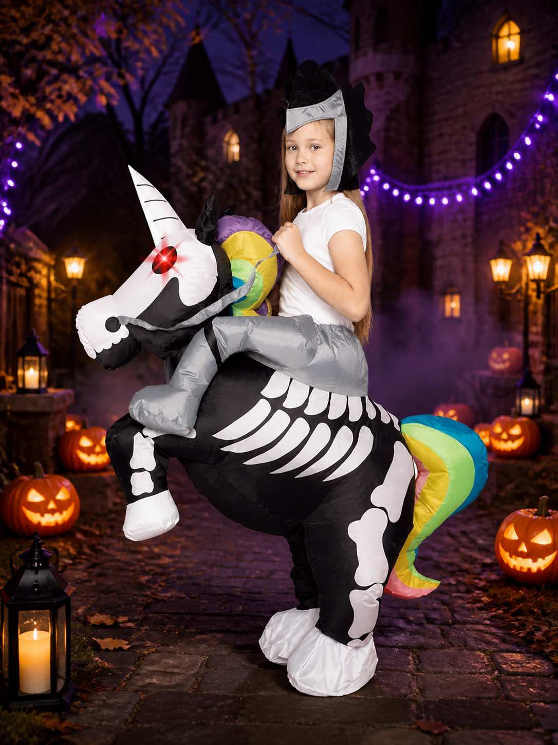 Inflatable Dinosaur Costume, Colorful Skeleton Print Adult Halloween Outfit Costumes detail 2