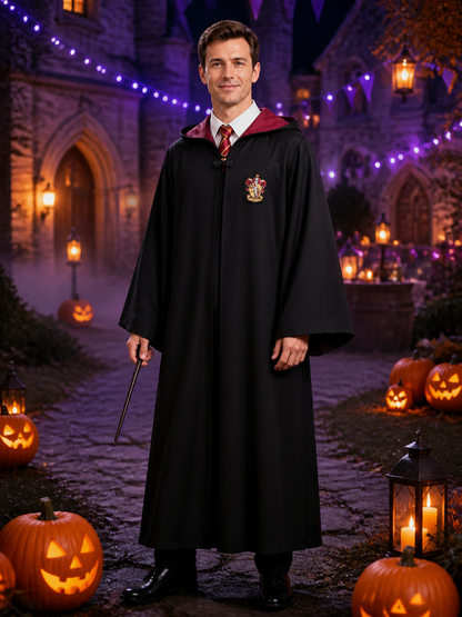 Hooded Wizard Robe Costume Set With Tie And Badge, Cosplay Halloween Outfit Costumes detail 2