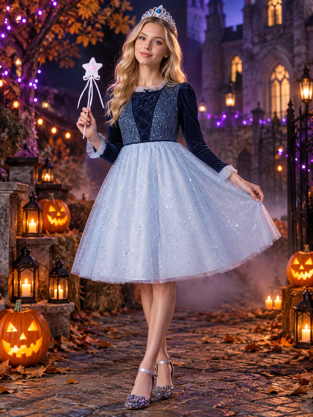 Kids' Princess Costume with Glitter, Blue