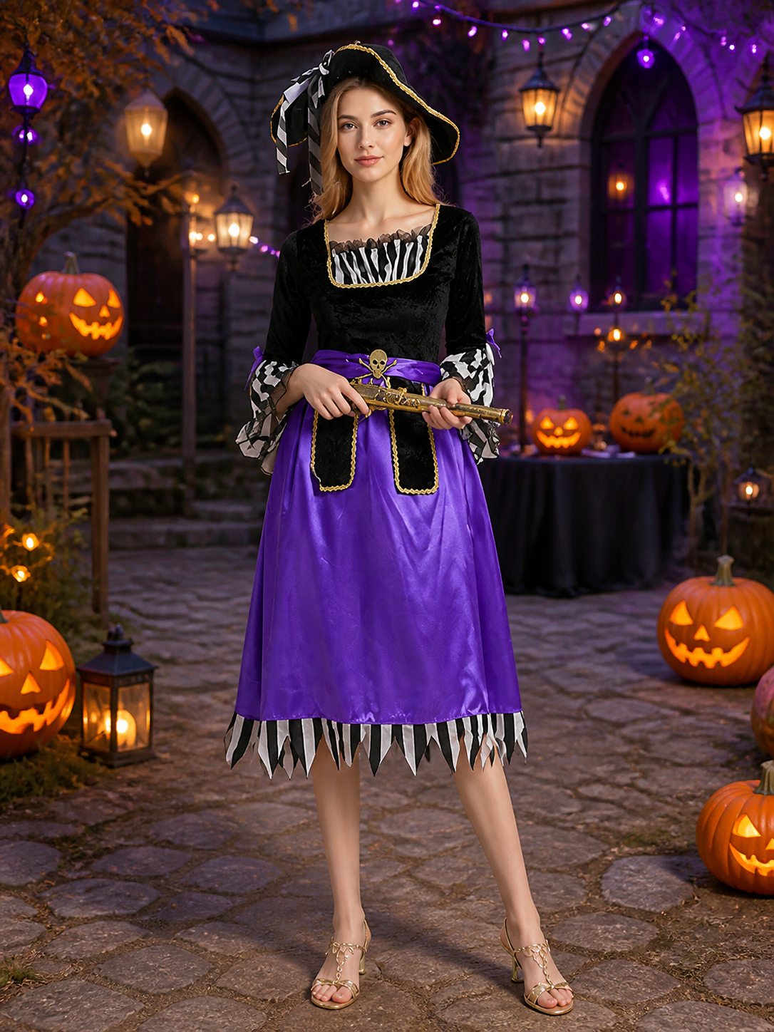 Retro Pirate Costume Set with Hat for Halloween Costume Headwear detail 2