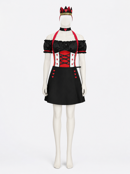 Women's Alice in Wonderland Queen of Hearts Costume Set with Crown and Skirt Costume Headwear detail 2
