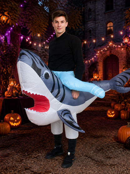 Inflatable Shark Costume for Adults, Funny Halloween Jumpsuit with Tail and Fins Costumes detail 2