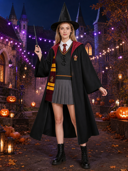 Wizard Robe Costume Set With Hat, Scarf, Tie, Glasses And Wand, Halloween Costume Headwear detail 2
