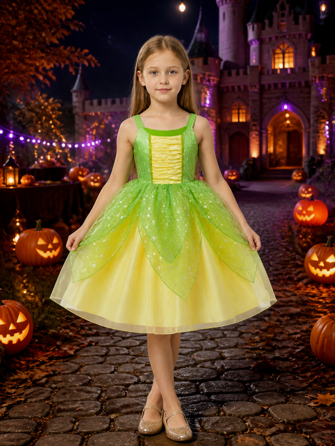 Girls Princess Dress Costume, Sparkly Star Print Tulle Ball Gown for Halloween Costume Dresses detail 2