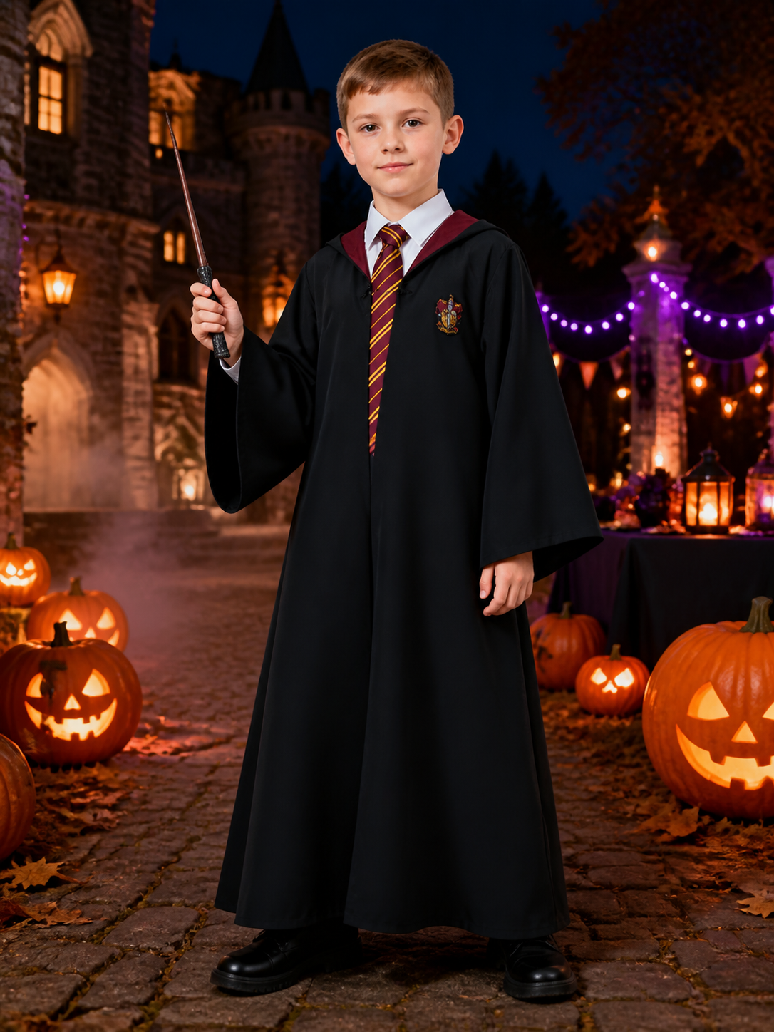 Wizard Robe Costume Set with Magic Wand, Black Academic-Style Cloak Costume Capes detail 2