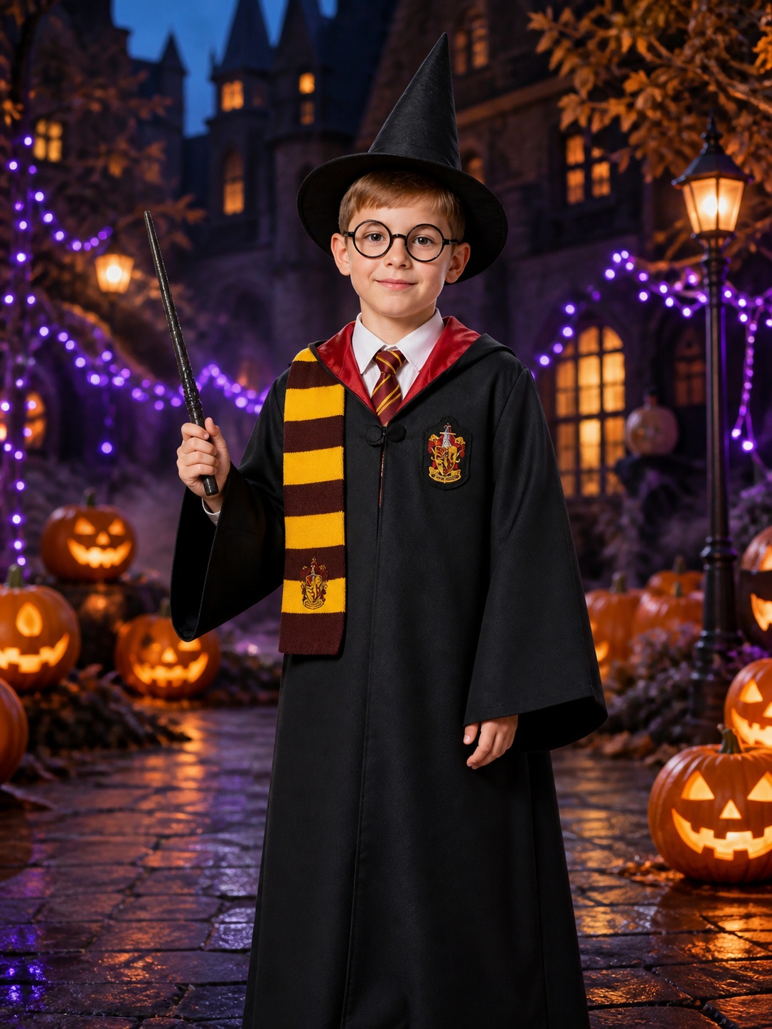 Wizard Robe Costume Set with Hat, Glasses, Wand, Scarf, Shirt and Tie Costume Headwear detail 2