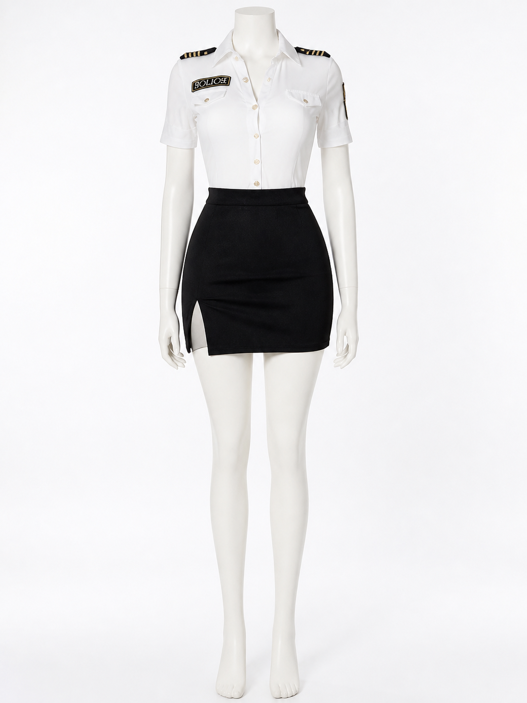 Women's Sexy Police Officer Halloween Costume Set, Short Sleeve Top and Skirt Costumes detail 2
