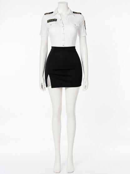 Women's Sexy Police Officer Halloween Costume Set, Short Sleeve Top and Skirt Costumes detail 2