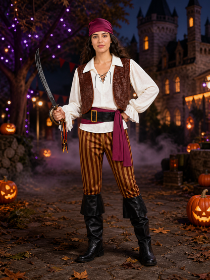 6-Piece Retro Pirate Costume for Halloween and Cosplay Costumes detail 2