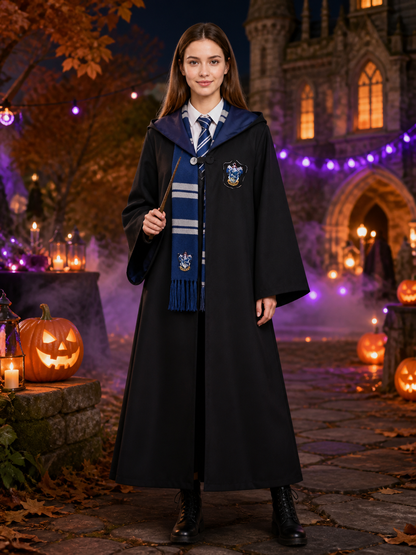 Academy-Themed Wizard Robe Costume Set With Hooded Cloak, Tie And Scarf Costume Capes detail 2