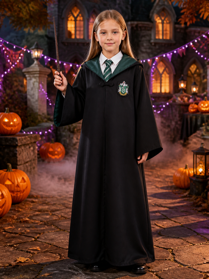 Unisex Wizard Robe Costume Set with Tie, Green White Striped Halloween Outfit