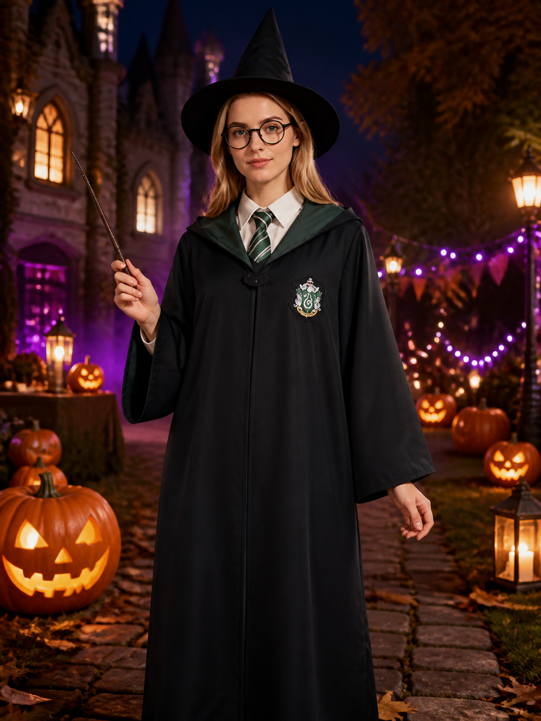 Wizard Costume Set With Hooded Robe, Striped Tie And Accessories Costume Accessories detail 2