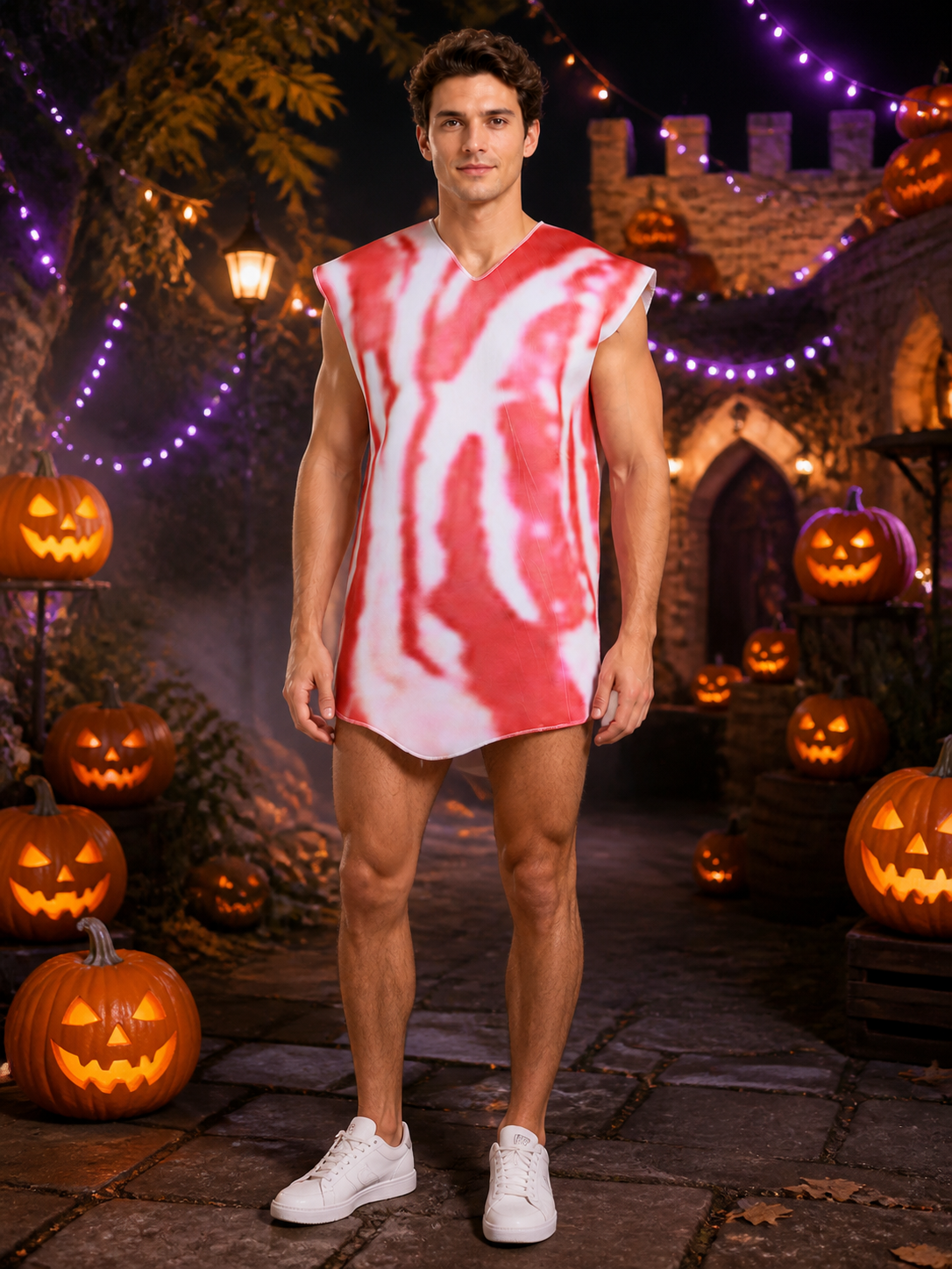 Unisex Adult Egg and Bacon Costume Bodysuit, Funny Food Party Outfit Costumes detail 2