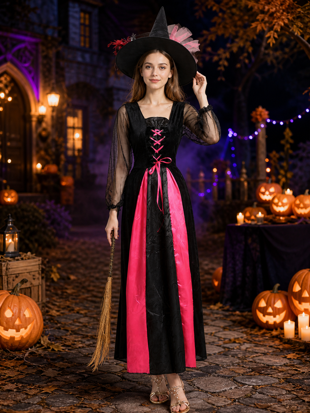 Halloween Witch Costume Dress with Hat