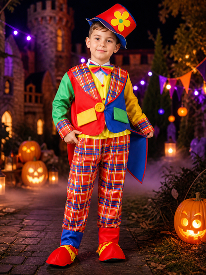 Kids Clown Circus Costume Set, Multicolor Shirt, Pants, Hat and Bow Tie Costume Headwear detail 2