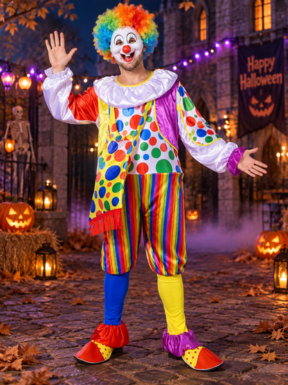 Clown Costume Jumpsuit with Wig and Mask, Multicolor