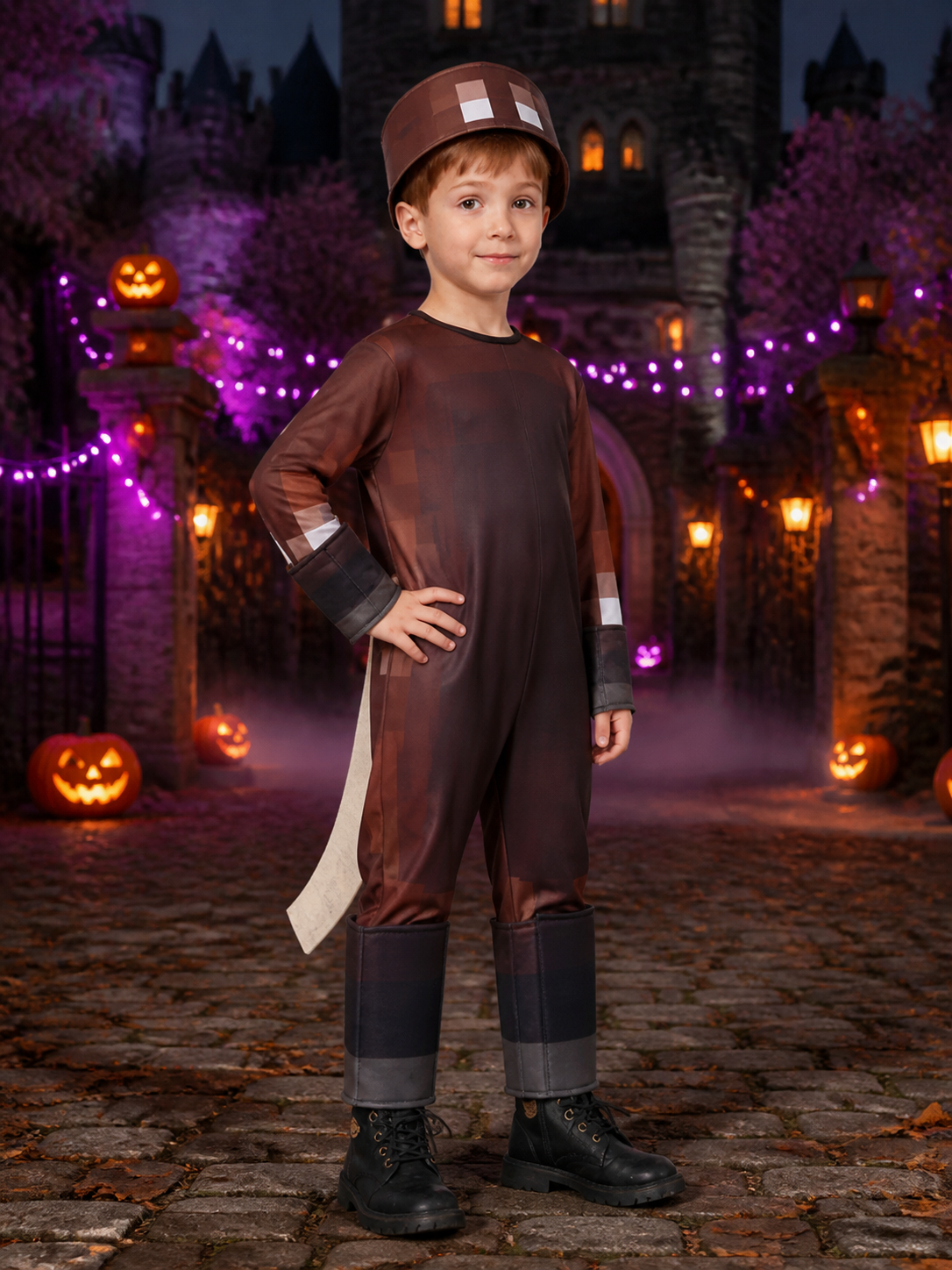 Kids Blocky Armor Costume Jumpsuit with Pixel Pattern, Halloween Outfit Costumes detail 2