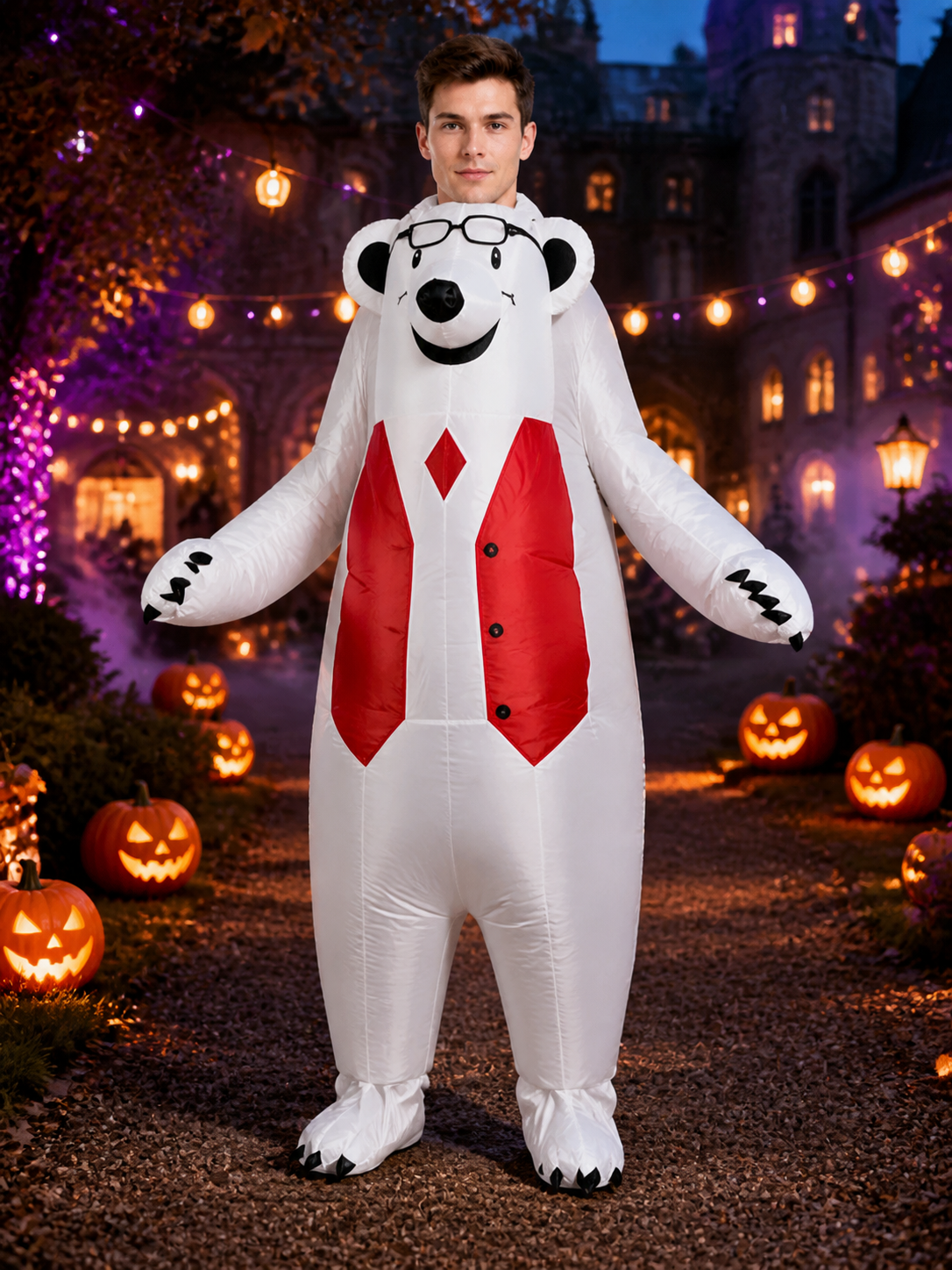 Cow Animal Jumpsuit Costume, Red Vest Black-and-White Halloween Outfit Costumes detail 2