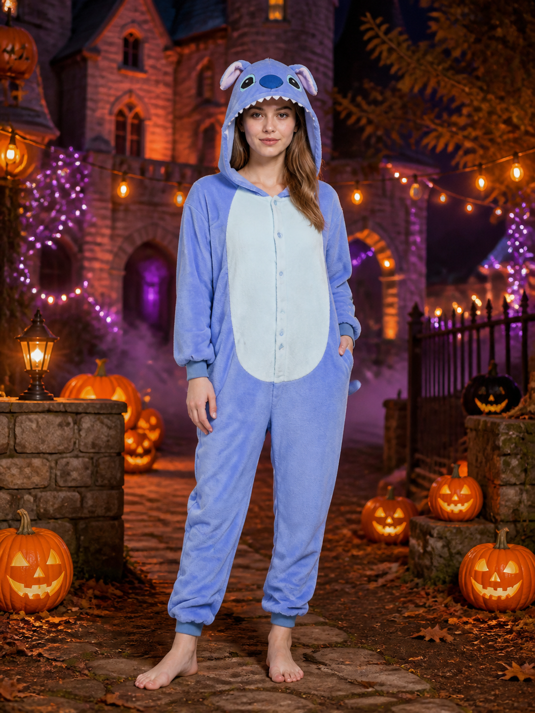 Husky Animal Hooded One-Piece Pajama Costume, Flannel Fall and Winter Loungewear Costumes detail 2
