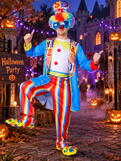 Colorful Clown Costume for Adults: Jumpsuit, Mask