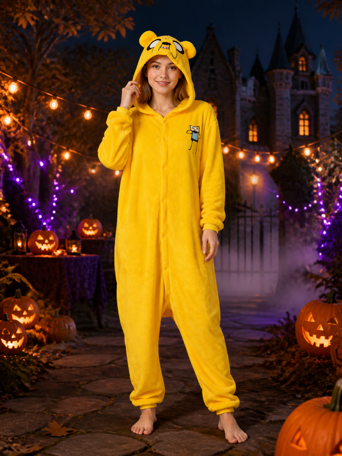 Yellow Hooded Cartoon Animal Onesie Costume With Ears Costumes detail 2