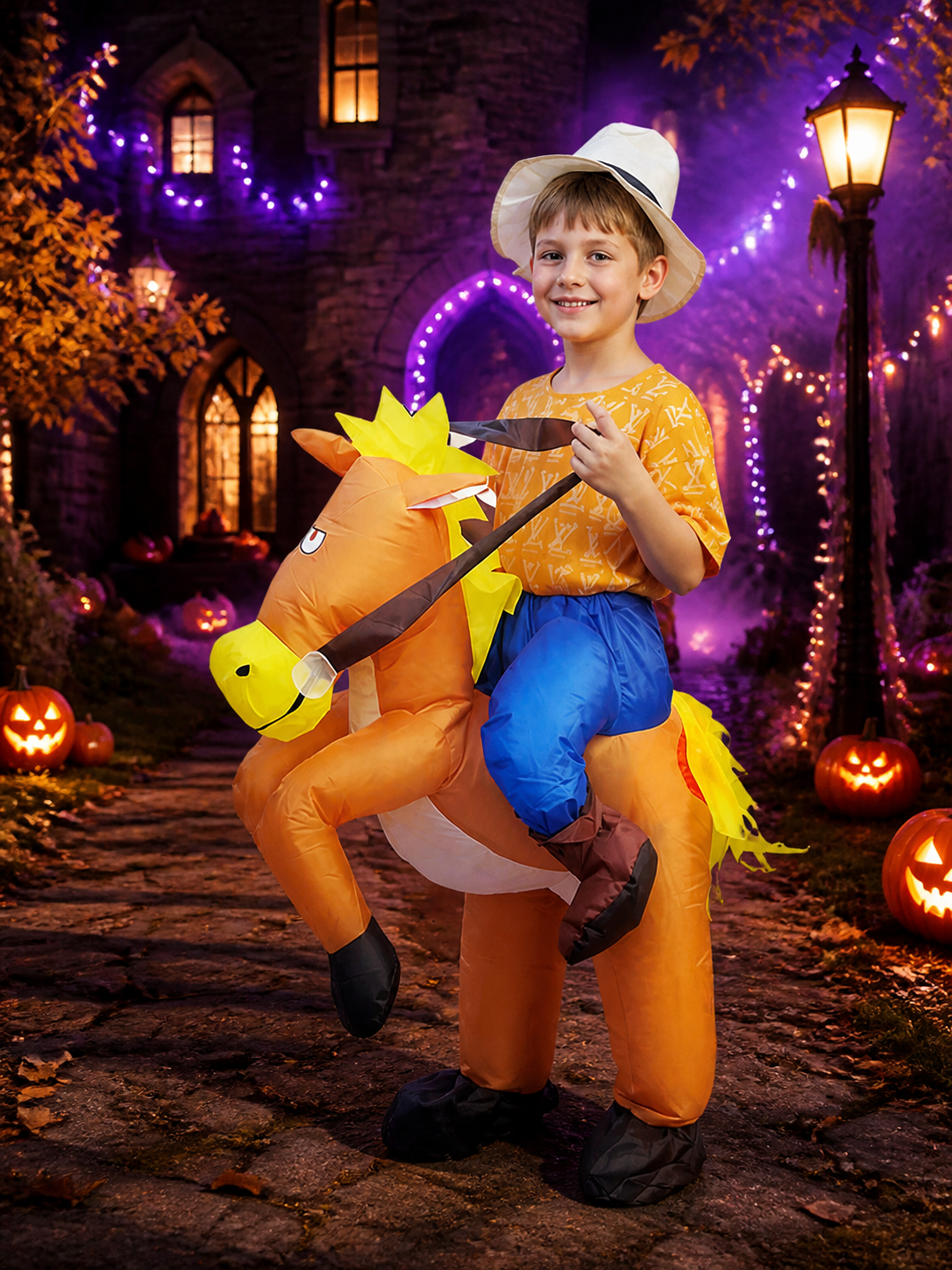 Kids Inflatable Horse Costume, Orange Yellow Halloween Party Outfit Costumes detail