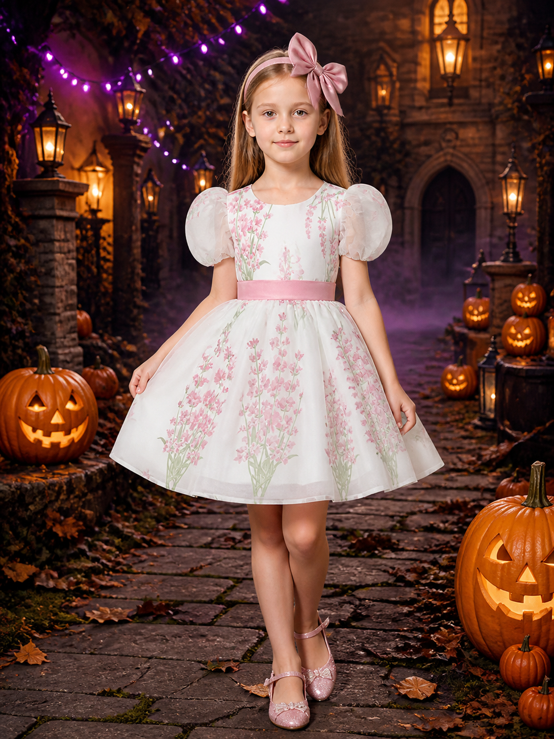 Baby Girls' Floral Princess Dress, Puff Sleeves and Full Skirt Costume Dresses detail 2