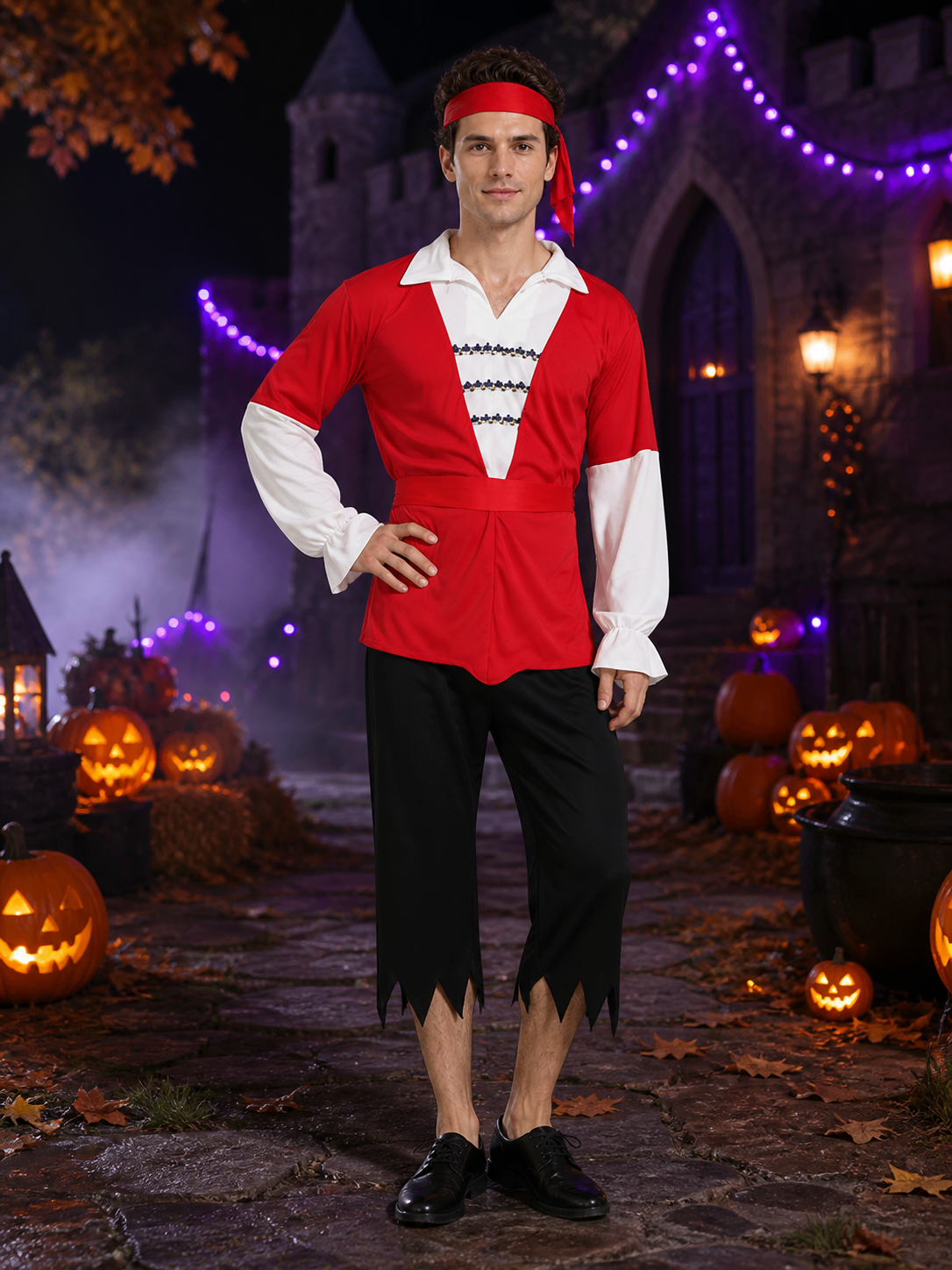 Retro Pirate Costume with White Collar for Costume Parties Costumes detail 2