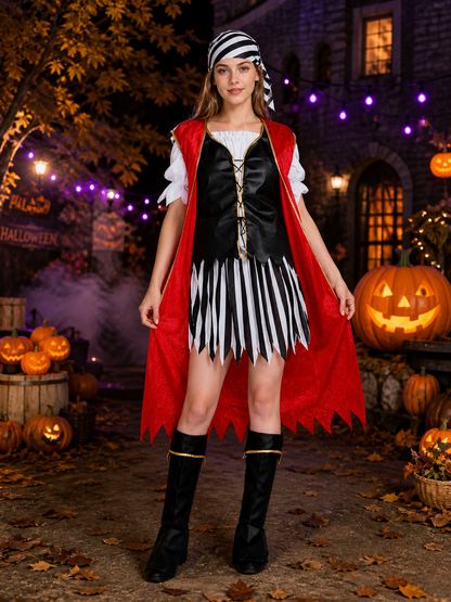 Pirate cosplay costume with a red cape for Halloween Costume Capes detail 2