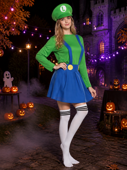 Green Mario Carnival Costume with Hat for Cosplay