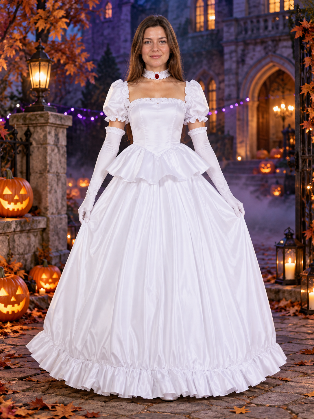 Cosplay costume white dress with gloves and choker