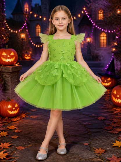 Girls' Green Butterfly Princess Cosplay Dress, Tulle Ball Gown Costume Dresses detail 2