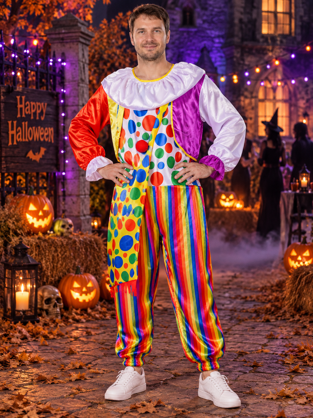 Adult Clown Costume Colorful Jumpsuit