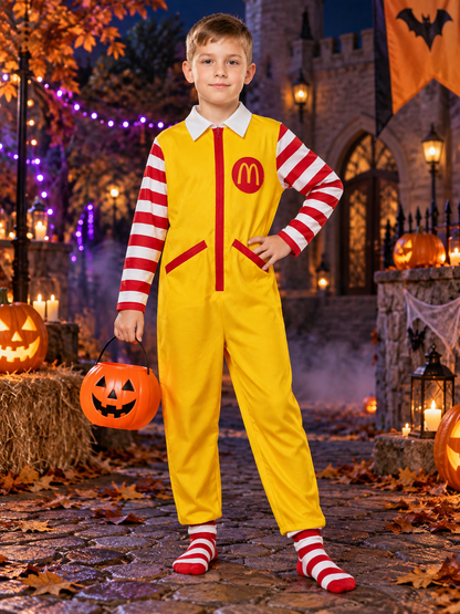 Yellow Clown Costume for Cosplay with Red and White Socks