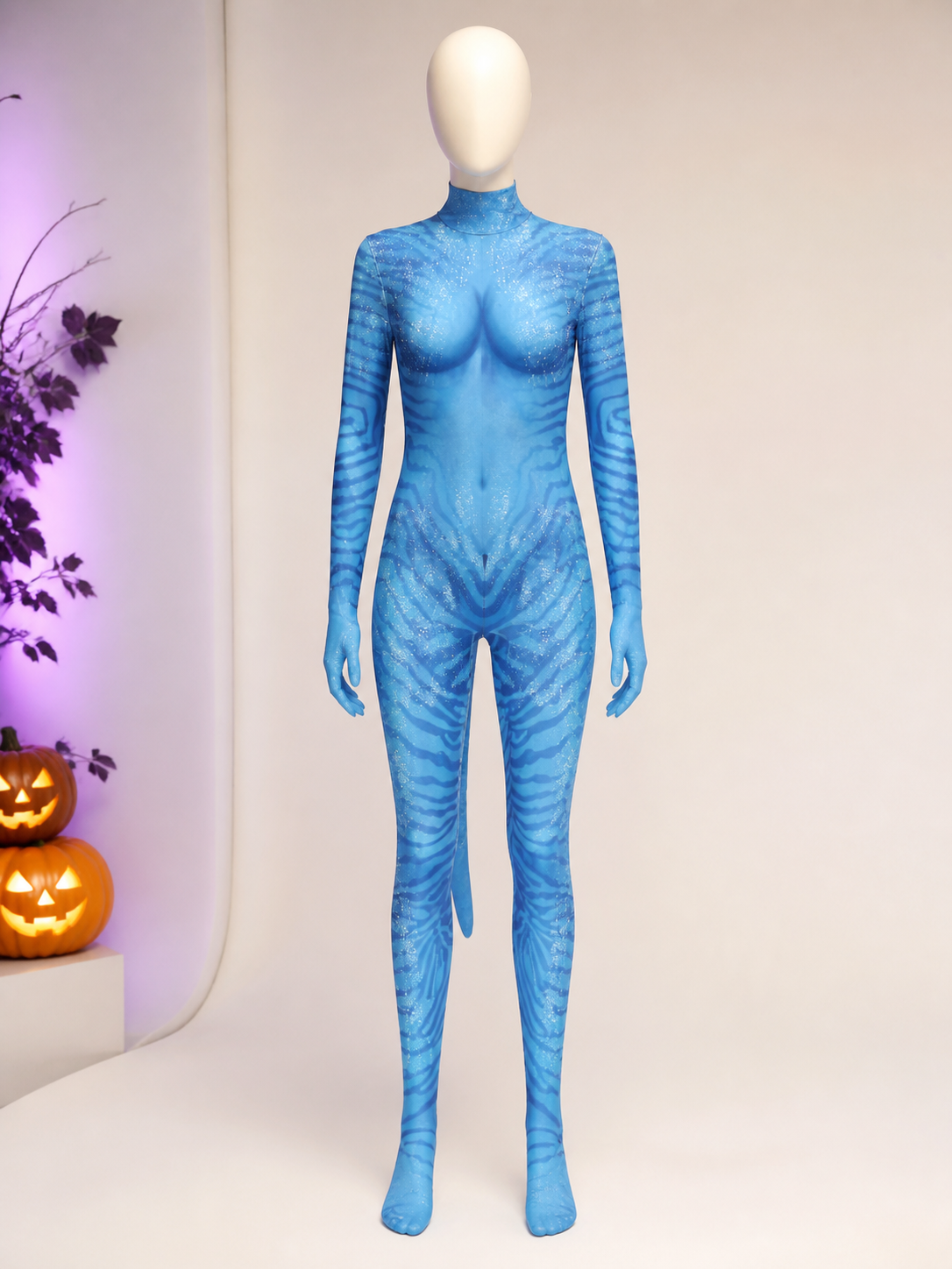 Blue Alien Bodysuit Costume with Long Sleeve, High Collar, and Full Coverage Costumes detail 2