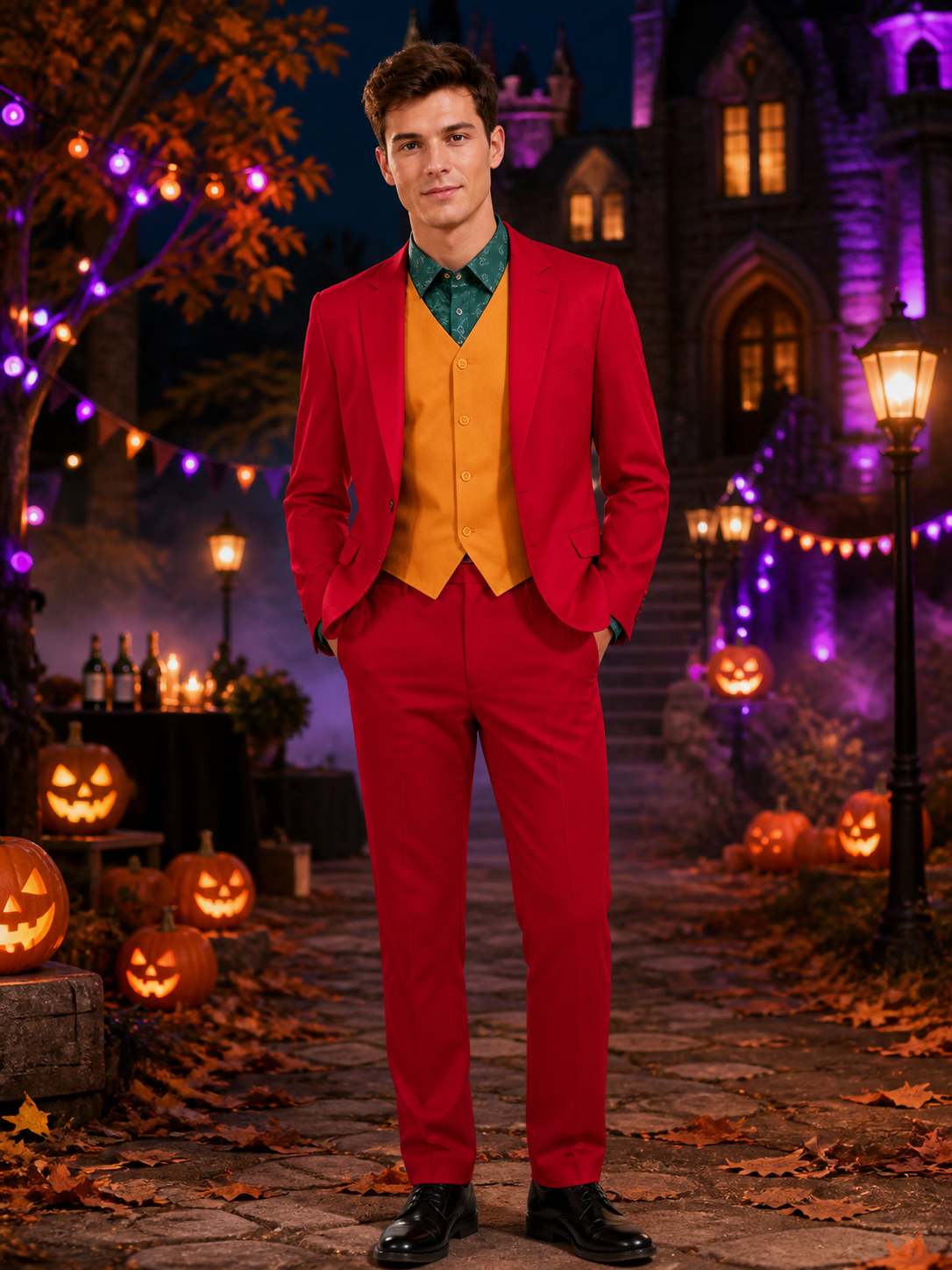 Adult Clown Circus Suit Costume Set with Red Jacket, Vest & Shirt for Halloween Costumes detail 2