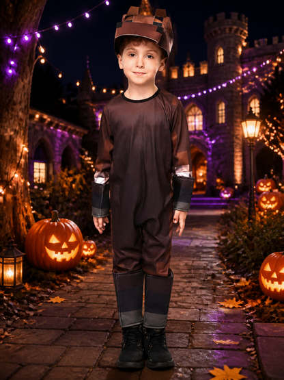 Kids Minecraft Horse Costume, Brown Animal Onesie with Armor Pads Halloween Costumes detail 2