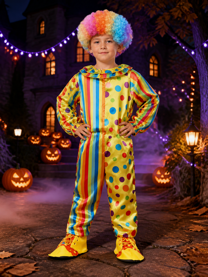 Kids' Colorful Clown Jumpsuit Costume, Striped Polka Dot Long-Sleeve Outfit Costumes detail 2