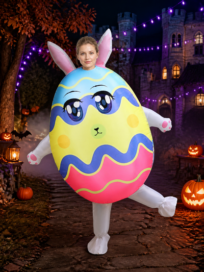 Inflatable Rabbit Egg Bodysuit Costume, Cartoon Striped Animal Outfit with Long Costumes detail 2