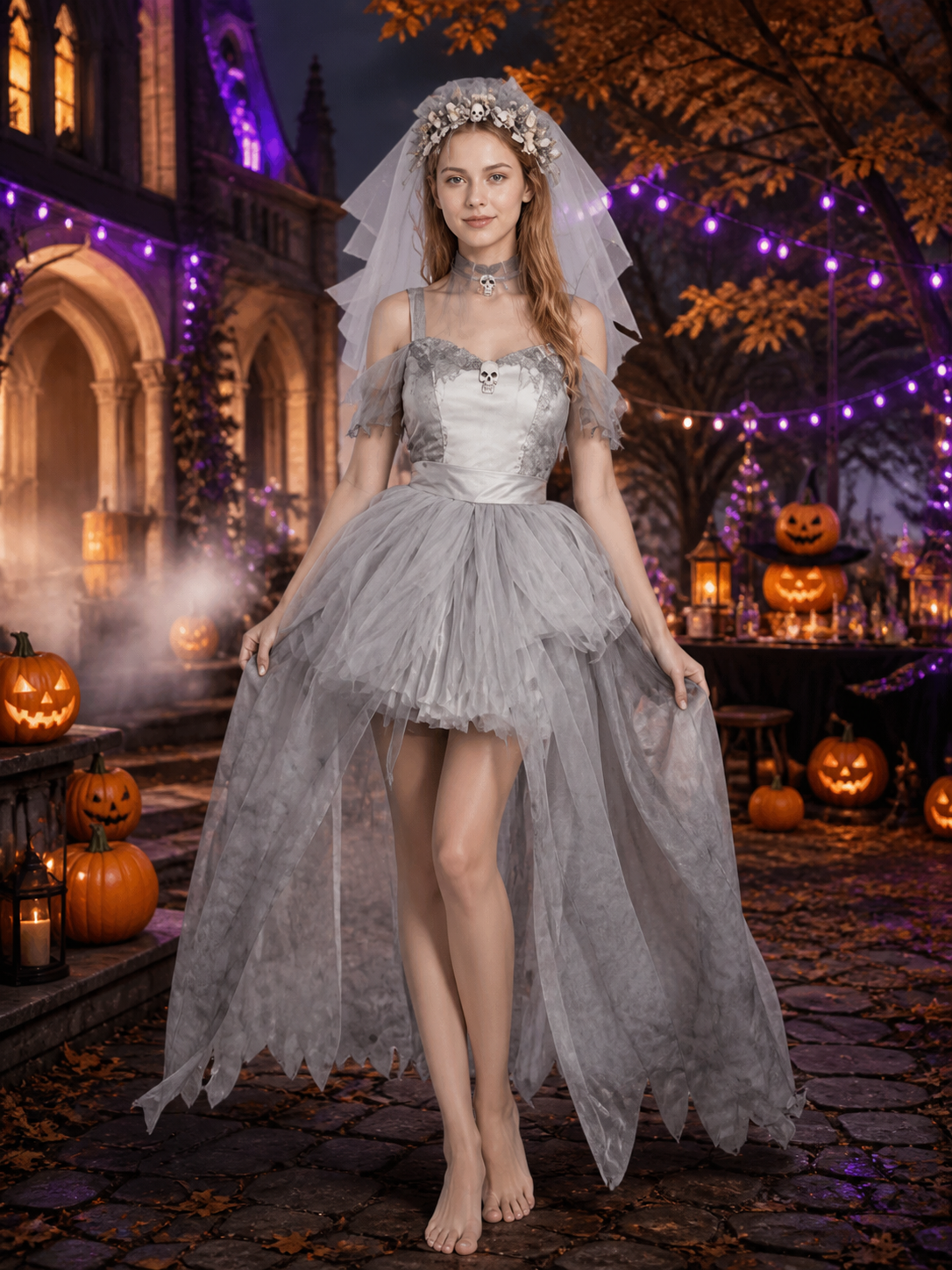 Halloween Zombie Bride Costume with Veil