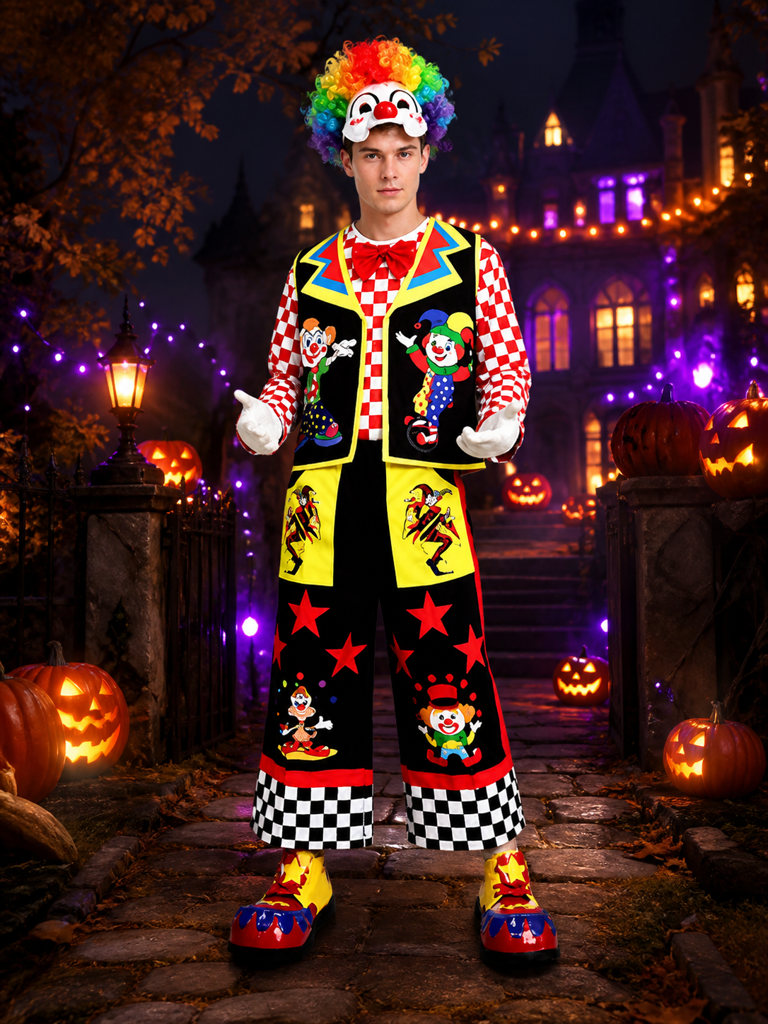 Circus Clown Costume for Stage Performances, Masquerades, and Halloween