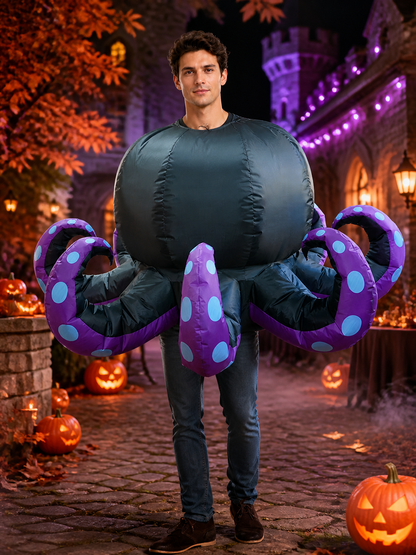 Octopus Inflatable Costume, Black Body with Purple Tentacles and Blue Dots Costumes detail 2
