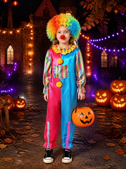 Kids' Rainbow Clown Jumpsuit Costume Set with Wig and Nose Costume Wigs detail 2