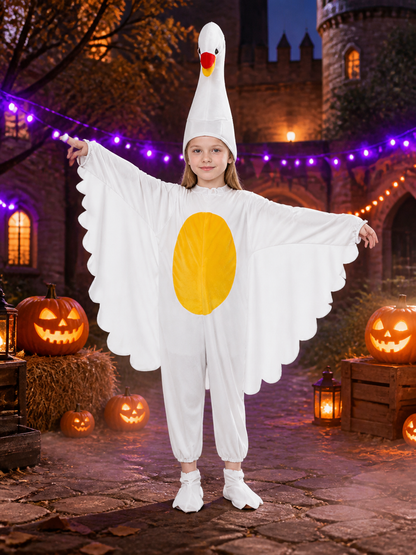 Kids White Goose Costume Jumpsuit with Wings and Hood for Halloween Party Costumes detail 2