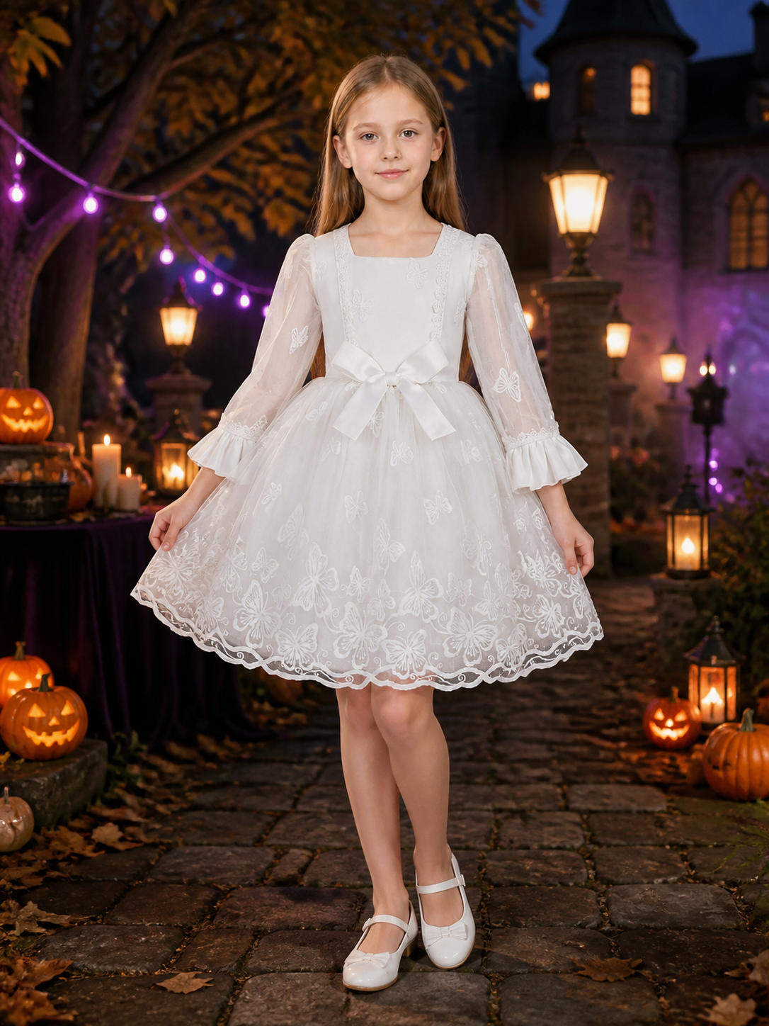Toddler Girls' Princess Dress, Long Sleeve Lace Tutu Gown With Butterfly Costume Dresses detail 2