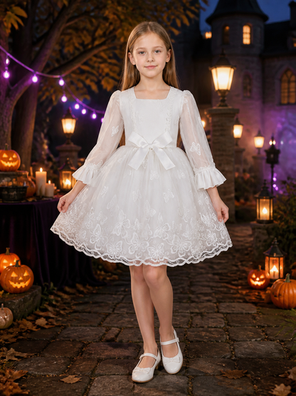 Toddler Girls' Princess Dress, Long Sleeve Lace Tutu Gown With Butterfly Costume Dresses detail 2