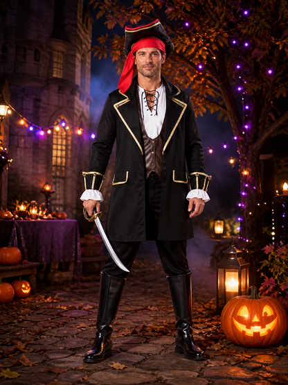 Pirate Costume with Coat and Hat for Halloween Costume Headwear detail 2