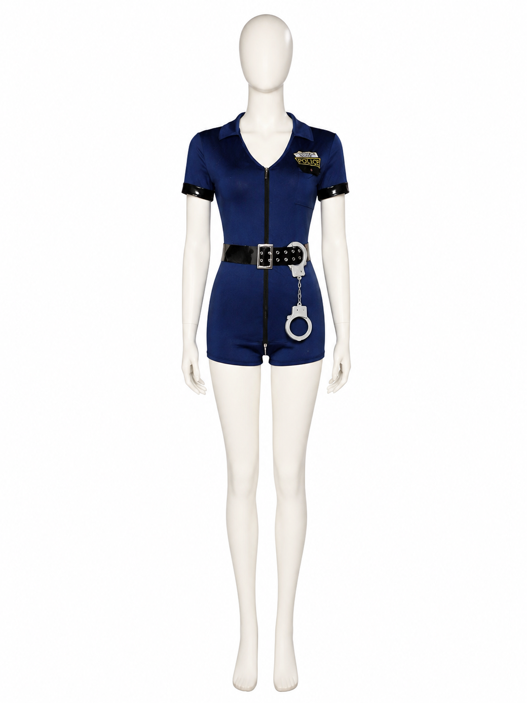 Police Costume Jumpsuit, Blue Zip-Up Set With Hat, Belt & Handcuffs For Costume Headwear detail 2