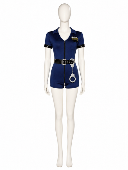 Police Costume Jumpsuit, Blue Zip-Up Set With Hat, Belt & Handcuffs For Costume Headwear detail 2